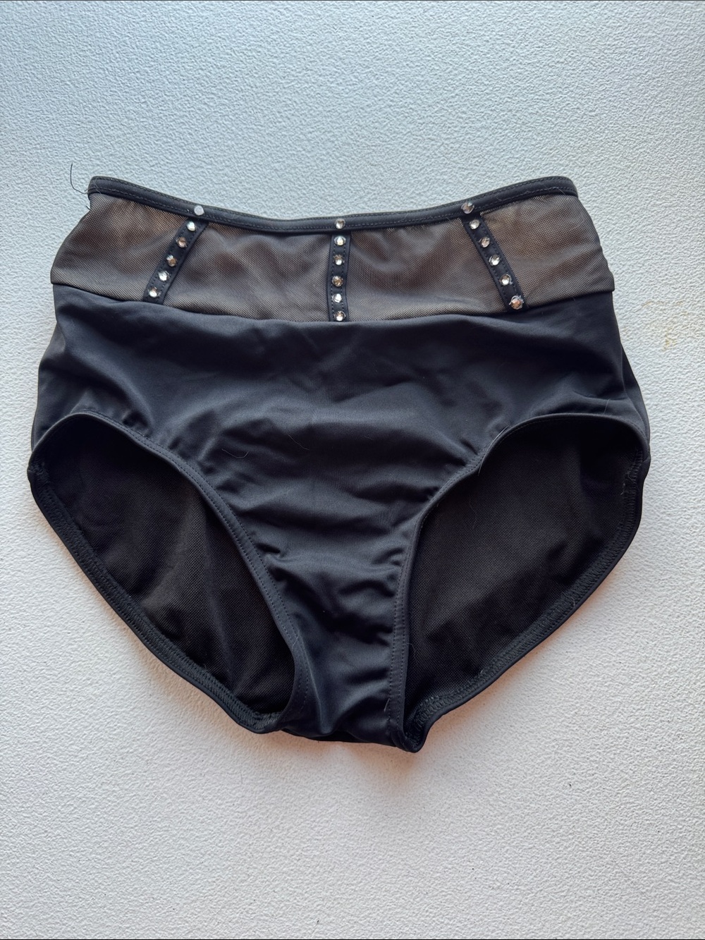 Weissman Black High-Waist Shorts with Sheer Studded Waistband
